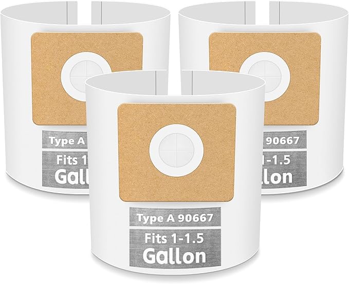 3 Pack Vacuum Bags Replacement for Shop Vac Bags 1-1.5 Gallon Type A 90667 9066700 9066733, PETOX High-Efficiency Disposable Vaccum Collection Filter Bags