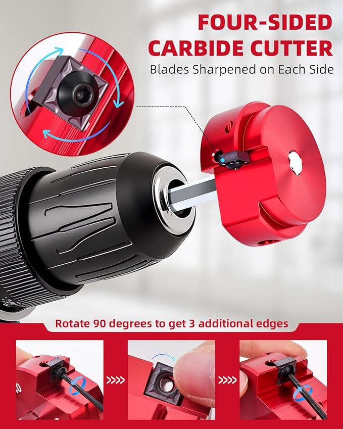 ERAYCO 8-Piece PVC Pipe Reamer Kit with 1/2", 3/4", 1", 1-1/4", 1-1/2", 2", 3", 4" Heads, 4-Sided Carbide Aluminum Fitting Saver, Plumbing Tools for Schedule SCH40 PVC, CPVC or ABS