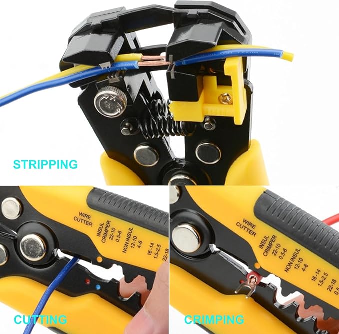 3 in 1 Wire Strippers - Self-Adjusting Wire Stripper Tool with Wire Cutters & Crimping Tool, Heavy Duty Electrical Wire Strippers for 10-24 AWG Copper/Aluminum/Cable Wire