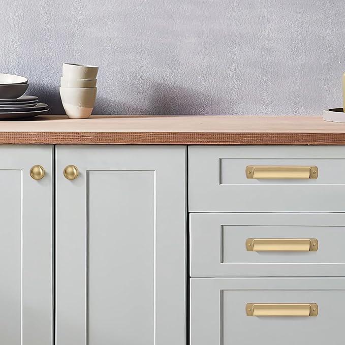 Khtumeware 2 Pack Large Cabinet Knobs - Brushed Brass, 1-3/4 inch (44 mm) Diameter, Heavy Duty Zinc, Kitchen Drawer Pulls