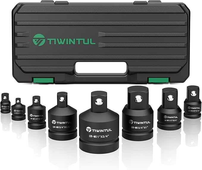 8 Pcs Impact Socket Adapter & Reducer Set, CR-MO, 1/4", 3/8", 1/2", 3/4", 1" Drive Socket Adapter Set with Blow Molded Case for Mechanic, Industrial Repair, Socket, Wrench, Driver Conversions