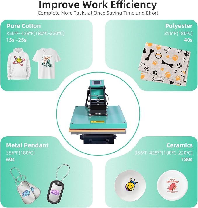 16x24 Heat Press Machine, Semi-Auto, Infrared Positioning, for T Shirts, Garments, Bags, Textiles, Curtains, Mousepads, Perfect for POD & Home DIY & Small Business Customization, Green