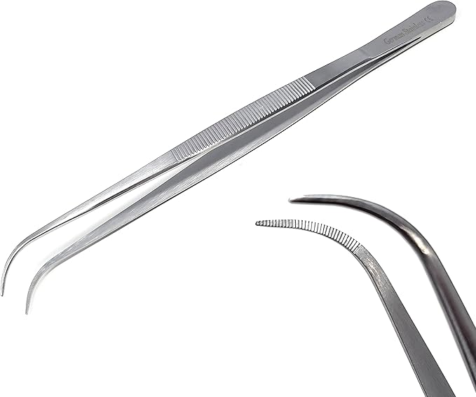 Lab Tweezers High Precision Forceps, Fine Strong Curved Point Tweezers, Stainless Steel (8 Inch)