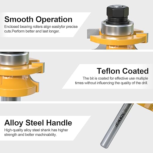 2PCS Round Over Style Rail and Stile Router Bits Set 1/4 Inch Shank, 3/8 Inch Cutting Depth, Up to 1 Inch Stock, Kitchen Cabinet Door Frame Shaper Cutters Raise Panel Making Router Bit Set