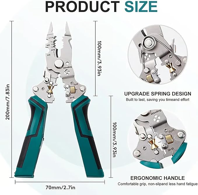 16 in 1 Wire Stripper Twister for Cutting and Pulling Wires, Cable Scissors, Voltage Tester Pliers, 12V to 250V Live, Professional Wire Stripper Electrical Pliers (Mix*2)