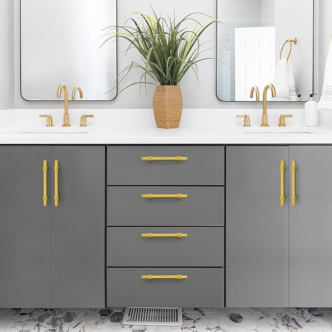 20 Pack Gold Cabinet Handles - 3-3/4" Hole Center Cabinet Pulls Drawer Pulls Cabinet Hardware Kitchen Handles for Cabinets