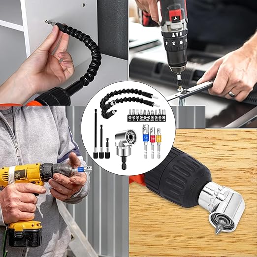 Tietoc 19pcs Flexible-Drill-Bit-Extension Set, Stocking Stuffers Gifts for Men Screwdriver Bit Kit, Present Ideas Gifts for Dad Adults Mens Gifts Christmas, Hex Shank 105째Right-Angle-Drill-Attachmen