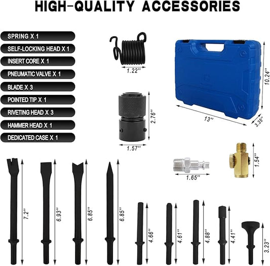 Air Hammer with 14-PCS Air Chisel 竊똀ir Chisel Hammer -Tapered Punche,Air Hammer Kit-Panel Cutter,Air Chisel Hammer-Flat Chisel,2500 BPM
