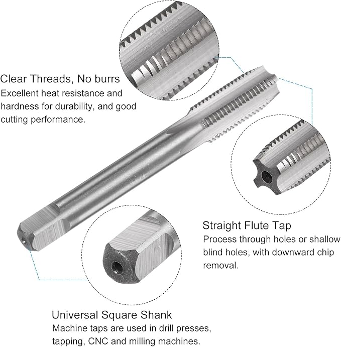 uxcell Tap and Drill Bit Set, 7/16-20 UNF Thread Tap & 25/64" Black Oxide Twist Drill Bit, Straight Flute Tap Tapping Threading Repair Tool Kit