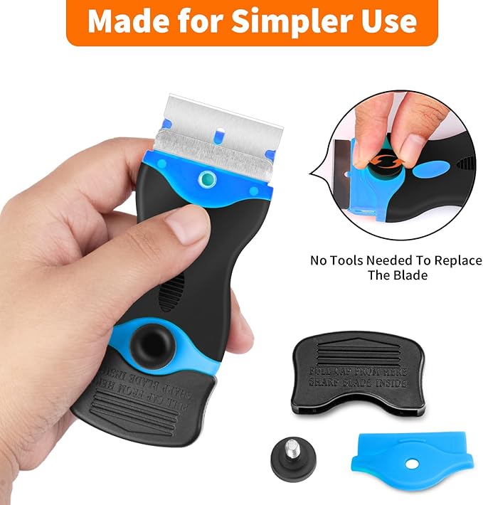 Plastic Razor Blade Scraper Double Ended - Scraper Tool With 40pcs Metal & Plastic Razor Blades, Vinyl, Paint, Sticker Removal Tool For Cleaning Car, Window, Glass, Wood, Non Scratch