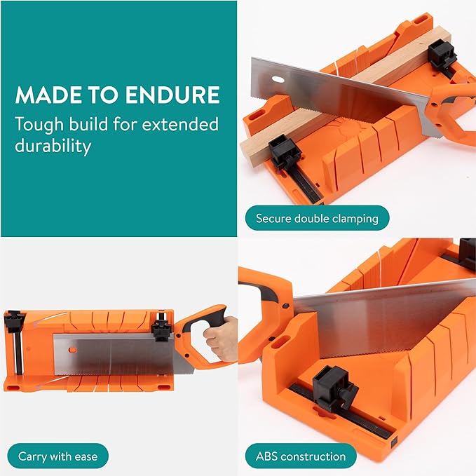 Navaris Mitre Box with Saw - Mitre Box with 43cm (16.9") Hand Saw Cutter Tool Included for Cutting Wood and 2 Built-in Clamps for Secure Woodwork
