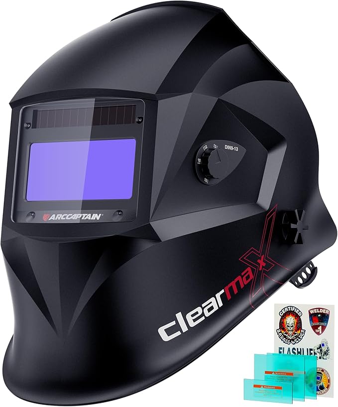 ARCCAPTAIN Large Viewing Screen Welding Helmet, 1/1/1/1 Top Optical Clarity Auto Darkening Welding Hood, 4 Arc Sensor 1/25000s Response Time True Color Welding Helmet with Adjustable Shade 4/9-13