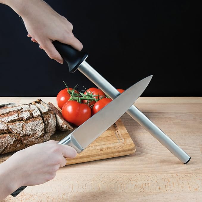 Navaris Diamond Sharpening Steel - 12" (31cm) Oval Knife Rod Sharpener for Honing Kitchen Knives - Lightweight and Durable for Home or Pro Use