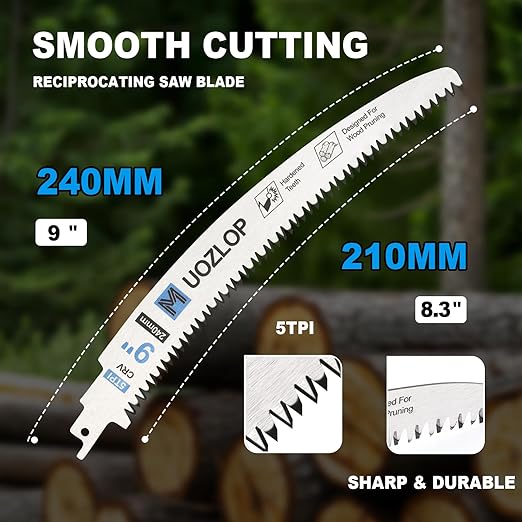 9 inch Wood Pruning Saw Blades, 3Pcs Japanese Teeth Reciprocating Saw Blade 5TPI for Tree Trimming, Wood Cutting with Storage Box