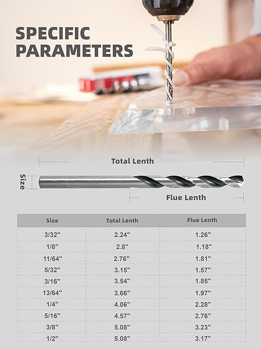 HIGHFIRE 1/4" Jobber Length Drill Bits, Pack of 12 pcs, High Speed Steel Twist Drill Bit with Storage Case, 135 Degree Tip for Wood, Metal, Steel, Plastic, Aluminum Alloy