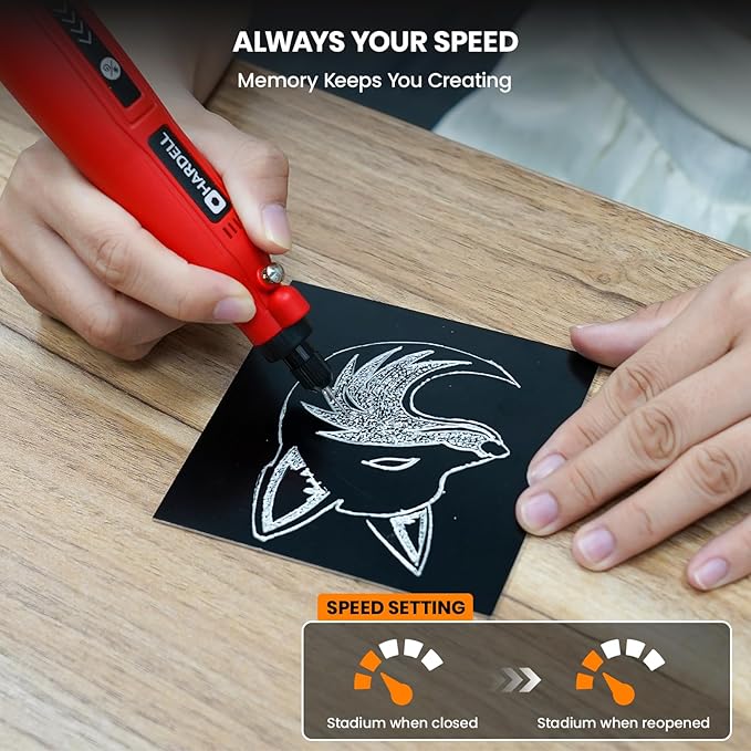 HARDELL Cordless Rotary Tool, 5 Speed Rechargeable Engraving Pen - Electric Engraving Tool for 60+ Surfaces - Beginner Friendly with 37 Accessories, Ultimate Engraving Pen Kit for Artists & DIYers