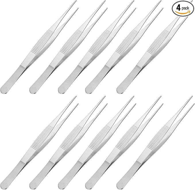 uxcell Stainless Steel Tweezers 6-Inch Straight Serrated Tip Stainless Steel Multipurpose Sewing Tweezer Silver 10 Pcs