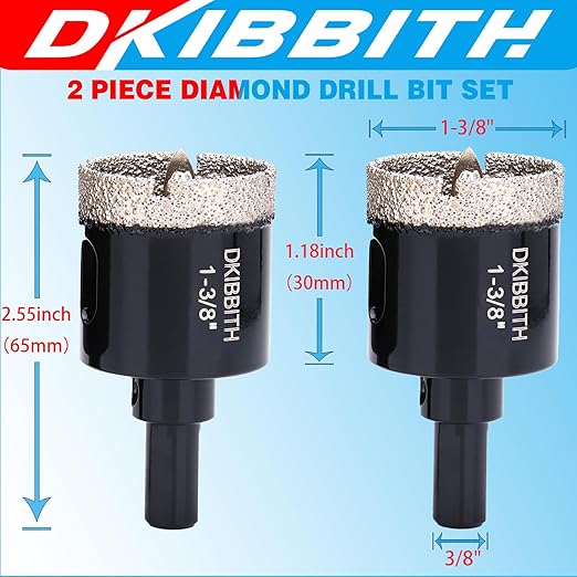 1-3/8" Diamond Hole-Saw Bits with Pilot Drill Bit - 2pc 1-3/8 in Diamond Tipped Tile Hole Saws with Guiding Bit for Accurate Drilling, for Porcelain Tile Ceramic Pots Granite Stone Glass Bottles 35mm