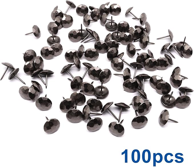 YuGtcen 100pcs Upholstery Tacks, Decorative Nails Thumb Tacks Metal Upholstery Nails for Wood Upholstery Pins Vintage Furniture Tacks (16x20mm, Dark Grey)