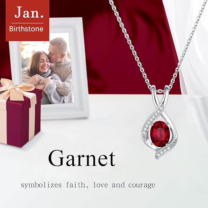 SMILEST Oval Sparkle Birthstone Pendant Necklace, 925 Sterling Silver Gemstone Pendant Anniversary Birthday Gifts for Women Wife Girlfriend Mom Grandma Birthstone Necklace for Women Jewelry Gifts