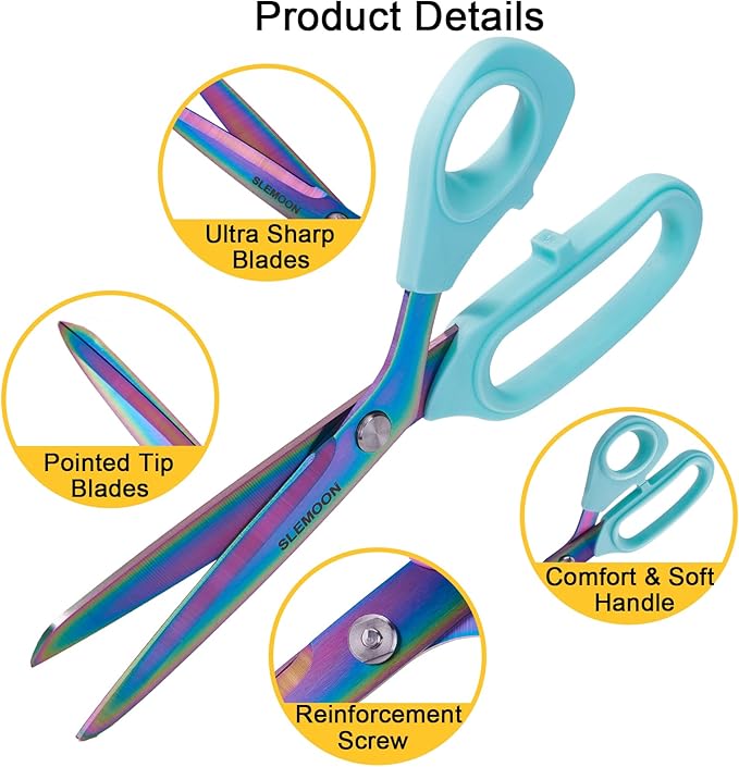 10-Inch Scissors All Purpose - Premium Steel, Tailor Sewing Craft Scissors for Fabric, Leather & Clothing, Light Blue