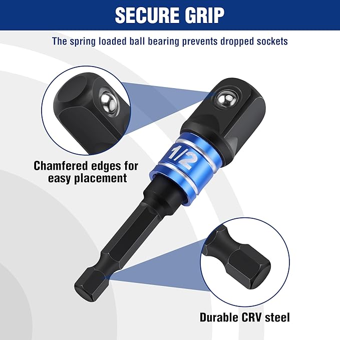 WORKPRO Impact Grade Socket Adapter Set, 1/4", 3/8", & 1/2" Drive, Extension Driver Bit With Holder, for Power Drill to High Torque Impact Wrench