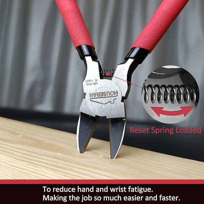 6 inch Side Cutter - Diagonal and Spring Loaded Wire Cutters with Non-slip Red Handle, Ideal for Jewelry, Crafting, Zip Tie, Heavy Duty,1 Pack