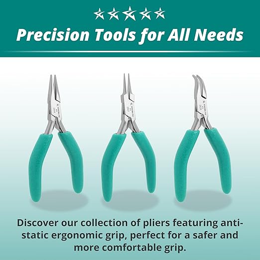 Excelta Stainless Steel Pliers, Gentle Spring Mechanism, Smooth Jaws, Ergonomic Anti-Static & Cushioned Grip, Precision Tool, 4.75" Length, Intermediate