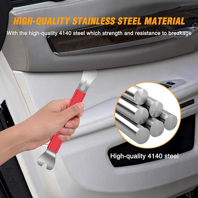 GOOACC 11PCS Trim Removal Tool Kit, Metal & Nylon Pry Tools Set for Car Door Panel, Dashboard, Audio, Clips, Fastener Remover w/Storage Box ??Red