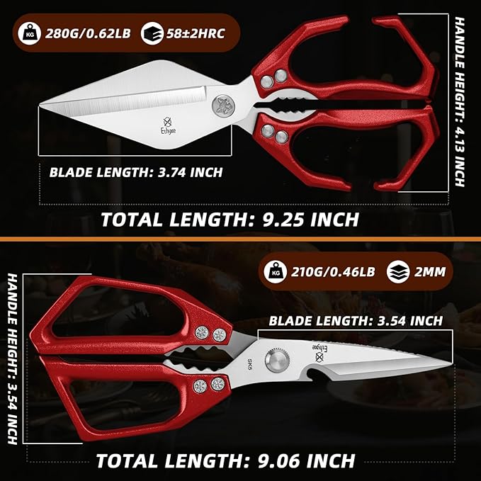 Kitchen Scissors Set Upgraded - Heavy Duty Stainless Steel Kitchen Shears, Sharp Poultry Scissors for Meat, Chicken Bones, and Turkey, Dishwasher Safe