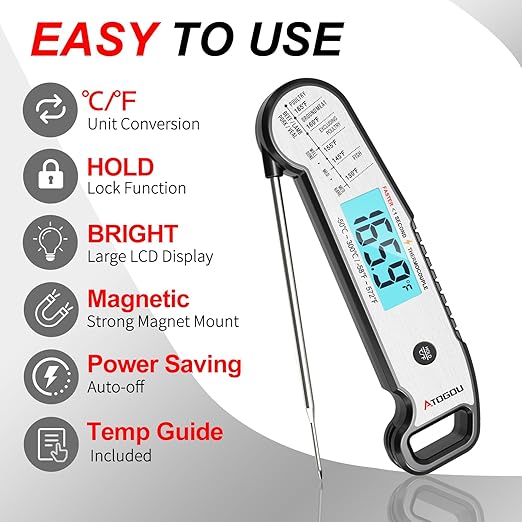 Atogou Professional Food & Meat Thermometer, 1 Sec Instant Read & 짹0.5??Accuracy, Thermocouple Sensor, IP67 Waterproof Digital Thermometer for Cooking, BBQ, Grill Gifts for Men Him Dad Birthday