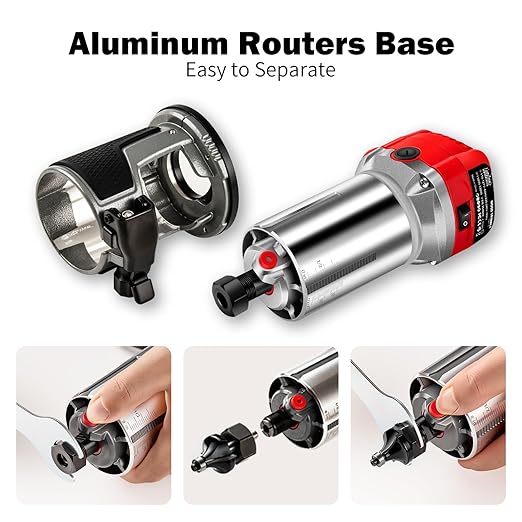 Router Tool, 6.5Amp 1.25HP Wood Routers for Woodworking, 13000-33000 RPM 6 Variable SpeedsHand Wood Tool Compact Edge Trimmer with 12 1/4" Router Bit Set (US6)