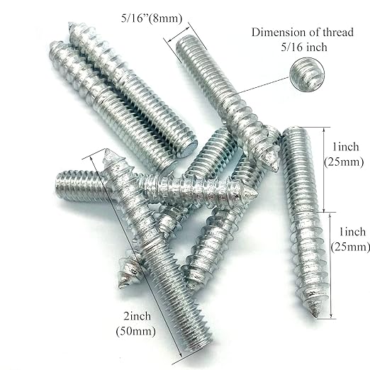 12 Pack 5/16-18 x 2 Inch Silver Hanger Bolts Double Headed Bolts for Furniture Screws 50mm Length