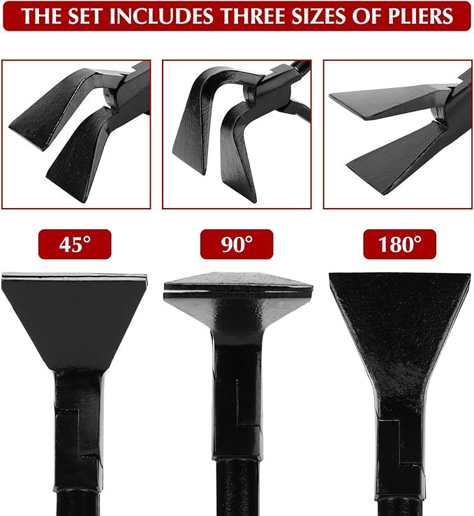 EMENTOL 3-Piece Hand Seamer Sheet Metal Tools, Sheet Metal Bending Pliers Set Straight, 45째 & 90째 Bending Tool for Roofers, Plumbers