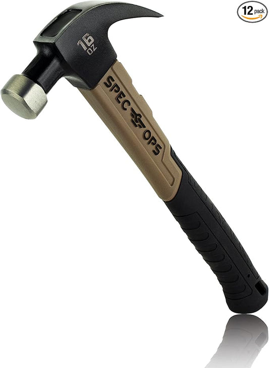Spec Ops Tools Fiberglass Hammer, 16 oz, Curved Claw, Shock-Absorbing Grip (Pack of 12)