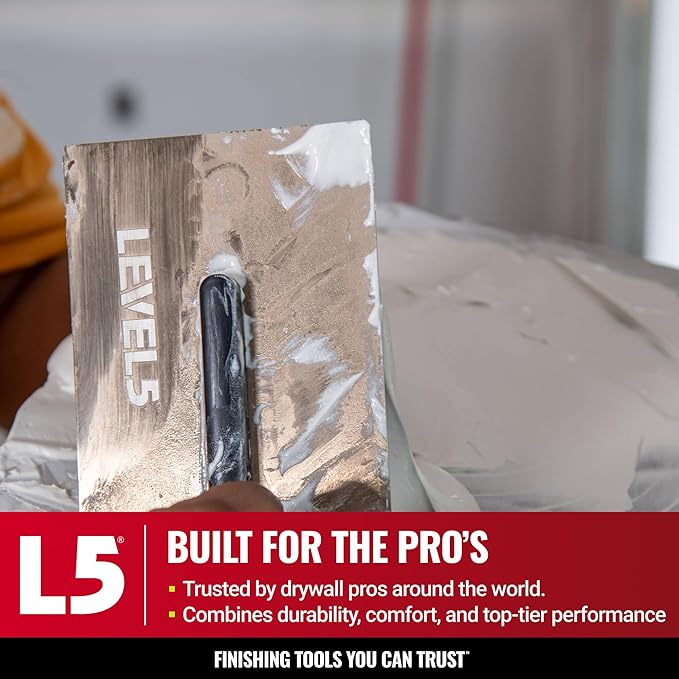 LEVEL5 14" x 4.75" 0.7 MM Flat Drywall Trowel | Triple-Hardened Stainless Steel, High-Impact Handle | Sheetrock Gyprock Wall-Board Plasterboard | 4-962