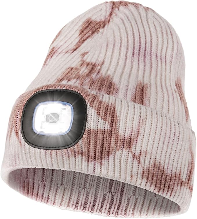 MELASA Unisex Hat with Light, USB Rechargeable Hands Free Headlamp LED Beanie, Winter Gifts for Men Dad Father Husband Him