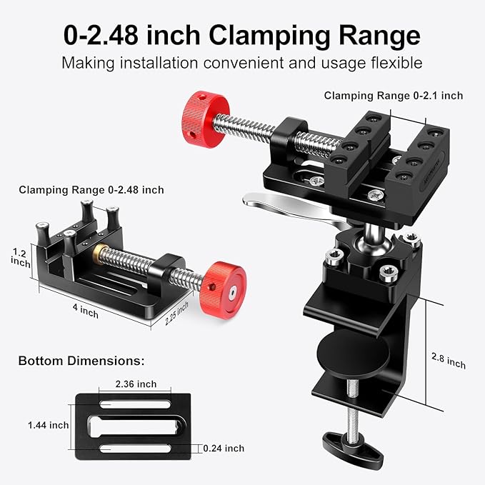 ArtyMaster 360째 Rotating Mini Bench Vise with Quick-Release Ratchet Wrench, 2.48" General-Purpose Table Vise for Woodworking, Metalworking, Modeling, Mini Vice Clamp for Small Projects WT104C