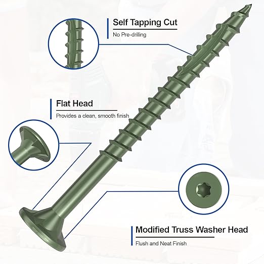 #8 x 1-1/2” Deck Screws, 100Pcs Star Drive Wood Screws, Rust Resistant Timber Screws for Timber/Log/Landscaping Wood, T20 Star Bit Included, Green