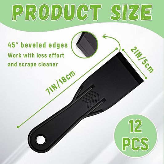12 Pcs Black 2 Inch Plastic Putty Knife, Painting Scraper for Spackling Patching, Flexible Putty Knives, Small Putty Knife for Wall Scratching Spreading Painting (Black)