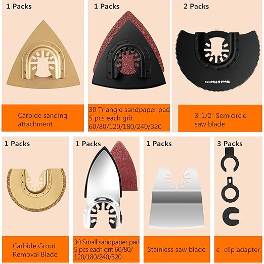 CONNOO 86 Pack Oscillating Saw Blades with Case, Arc Edge Multitool Blades, Oscillating Tool Blade, Bi-Metal for Wood/Metal/Plastic Kits Fit for Ryobi