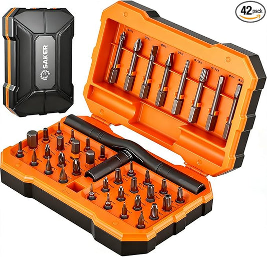 Saker 42-in-1 Magnetic Screwdriver Kit with Ratchet T Handle Multi-Bit Tool Set for Gifts Home, Computer, Bicycle, Furniture, and DIY Projects Dark Orange