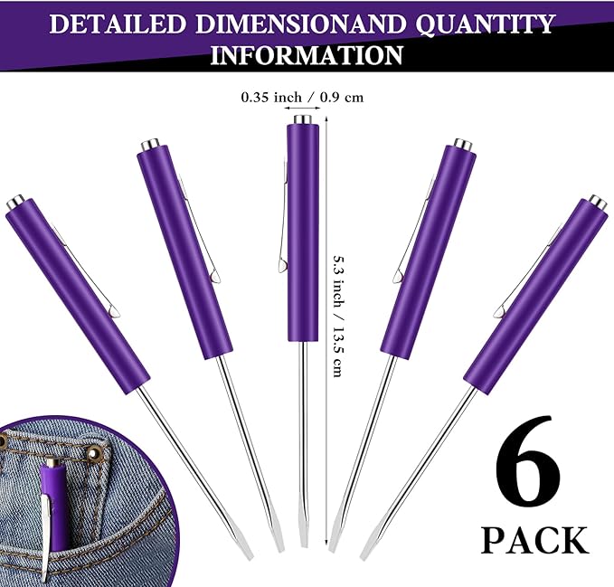 6 Pieces Pocket Screwdriver Mini Tops And magnetic pocket screwdriver with A Single Blade Head for Mechanical, Electrician (purple)