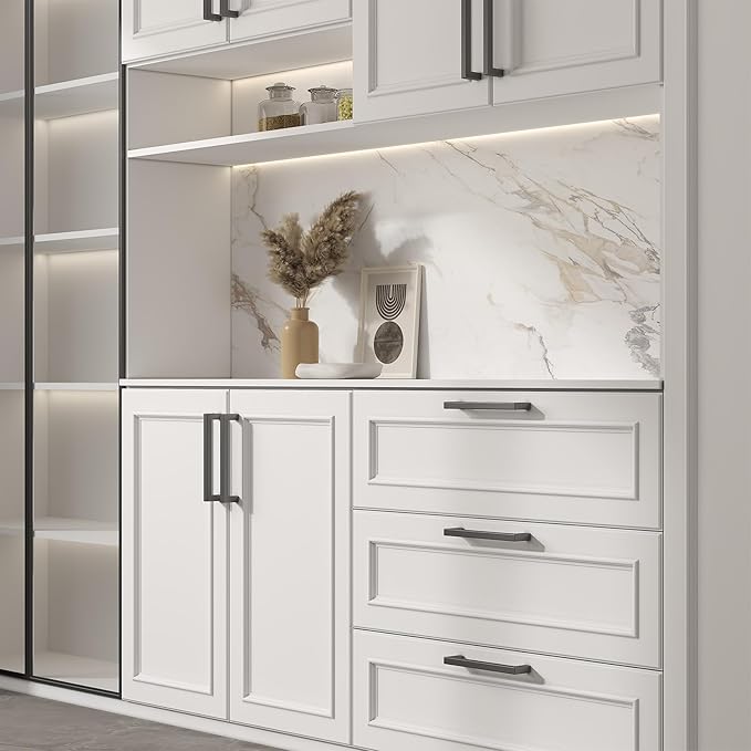 Goldenwarm 45 Pack 4 Inch Black Cabinet Handles Matte Black Drawer Pulls Stainless Steel Cabinets Hardware Square Bar Modern for Kitchen Bathroom Cupboard