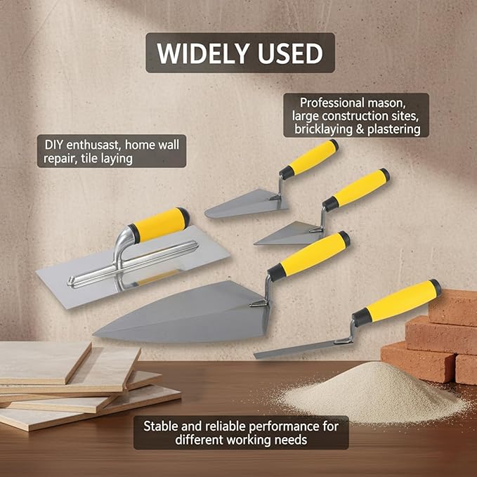 5PCS Masonry Hand Tool Set, Concrete Tools Set Includes Brick Trowel, Pointing Trowels,Margin, Tuck Pointing Tool