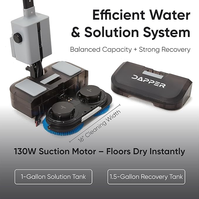Battery Powered Walk Behind Mini Automatic Floor Scrubber Machine – Compact & Portable, 16” Cleaning Width, 1.5h Runtime, 3-Speed Brush – Ideal for Small Commercial Spaces, Offices, Retail