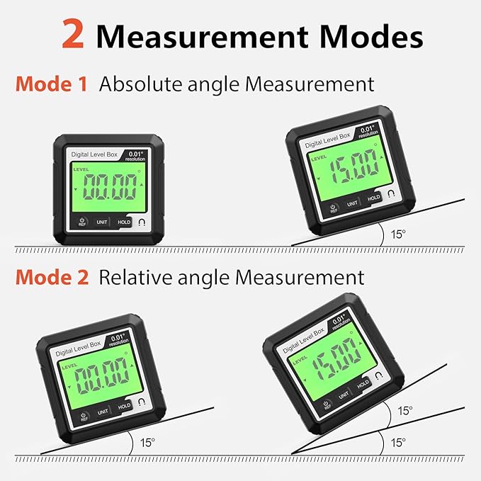 Abizarch Digital Angle Finder Magnetic Angle Gauge LCD Digital Level tool Protractor Inclinometer Level Box Backlit Portable Angle Measurement Tool Battery Operated (black+white) (Black+white)