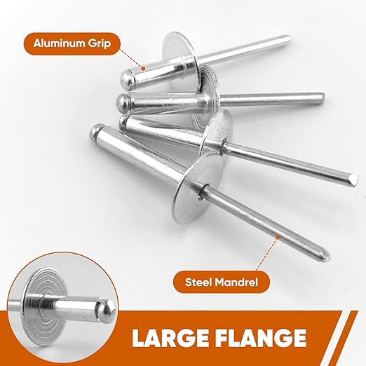ALLCLEAN (90 pcs) 3/16 * 3/4" Large Flange Open End Aluminum Blind Rivets,4.8 * 20 Pop Blind Rivet