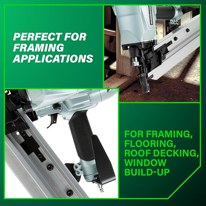 Metabo HPT Framing Nailer, Pro-Preferred Pneumatic Power Nailers in Framing Tools, Powerful Tool With Tool-less Depth Adjustment & Claw Tip, 21° 3-1/2" Plastic Collated Nails, NR90AC5