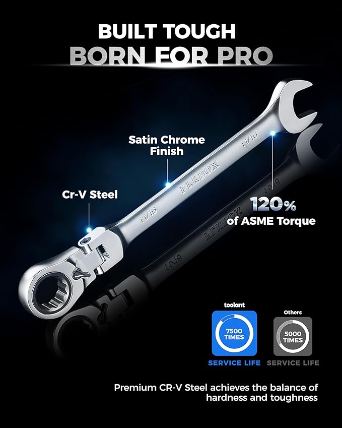 toolant 24pcs Ratcheting Wrench Set, Flex-Head Ratchet Combination Wrench Sets with Switch Design, 8-19mm & 1/4"-7/8", 90-Tooth and 4째Swing, 24PCS with Storage Tray